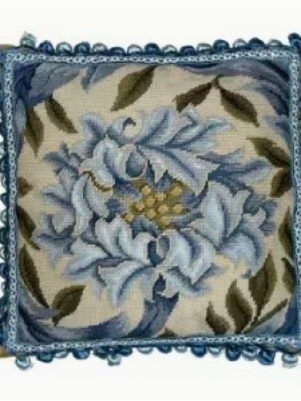 NWT Blue Floral Needlepoint Accent Pillow 16” x 16” with Insert